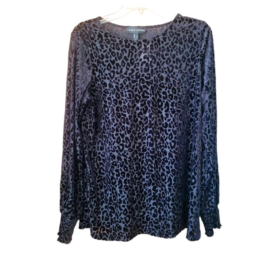 Love & Legend Velvet Burnout Leopard Pattern Blouse in Black 12